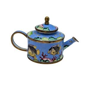 Vintage Fish Swimming Coral Enamel Collectible Numbered Teapot